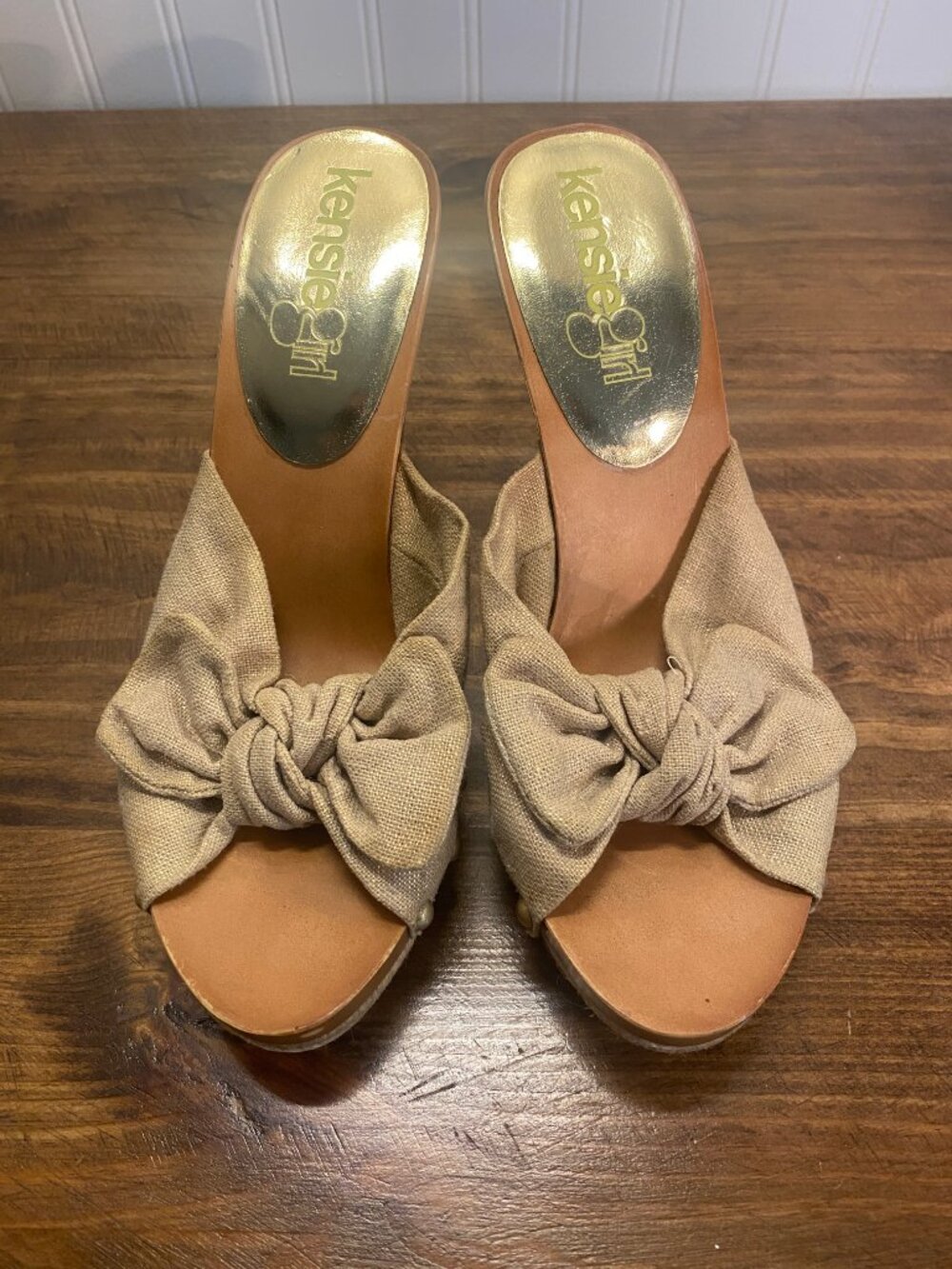 Kensie Girl - Jett Bow Platform Mule Heeled Sandals - Tan/Gold Flecked - 8.5 - Picture 2 of 12